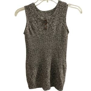 Vintage Handmade Sleeveless Knit Top Brown & Cream Slub/Bumpy Knit Small S